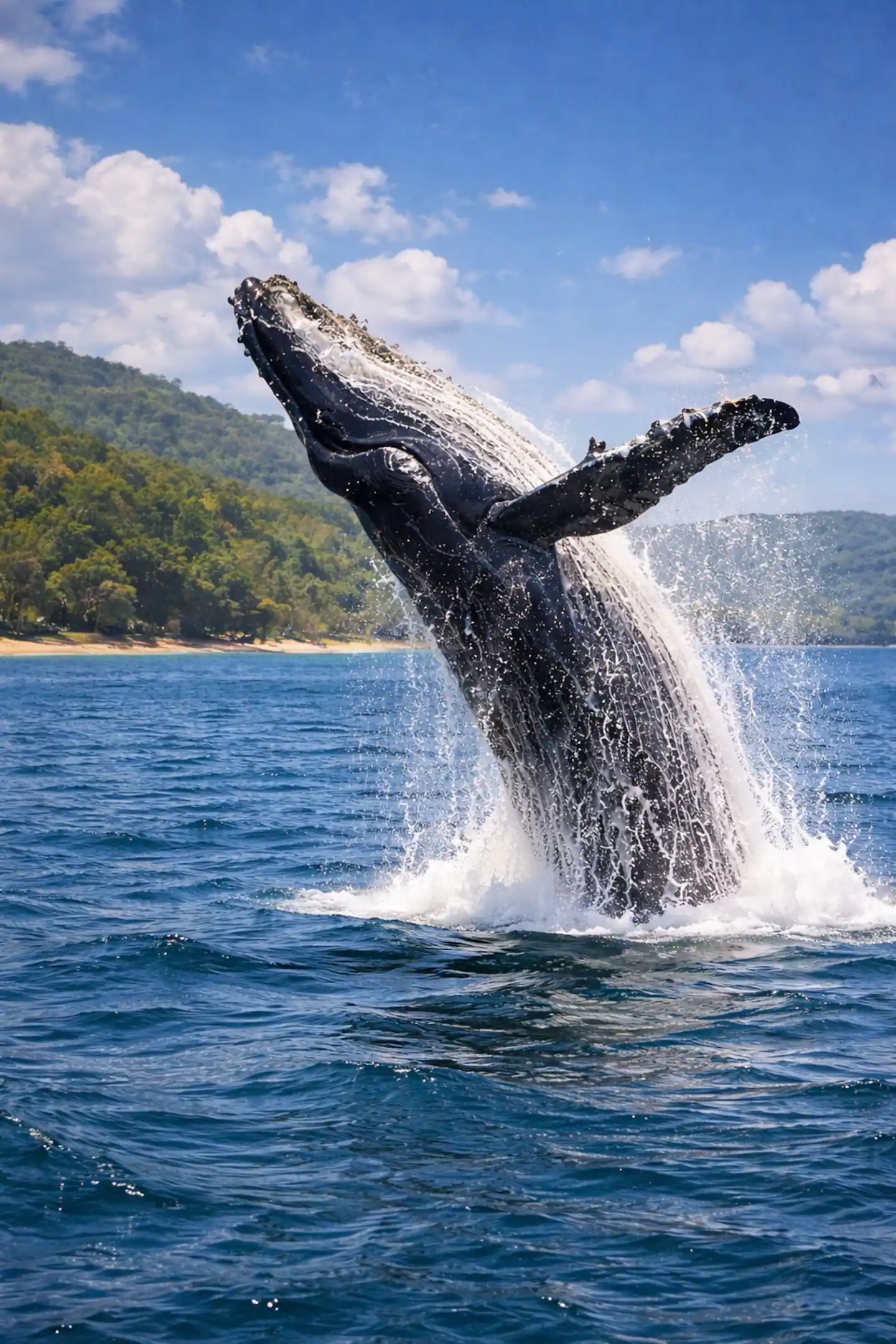 Ballena jorobada saltando fuera del agua en la bahía de Samaná